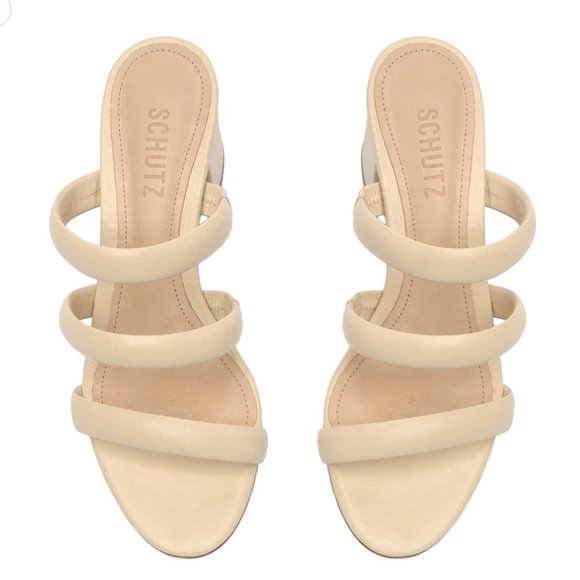 NWOT Schutz Olly Mid Block Nappa Leather Sandal Size 6 in Eggshell - Picture 2 of 6
